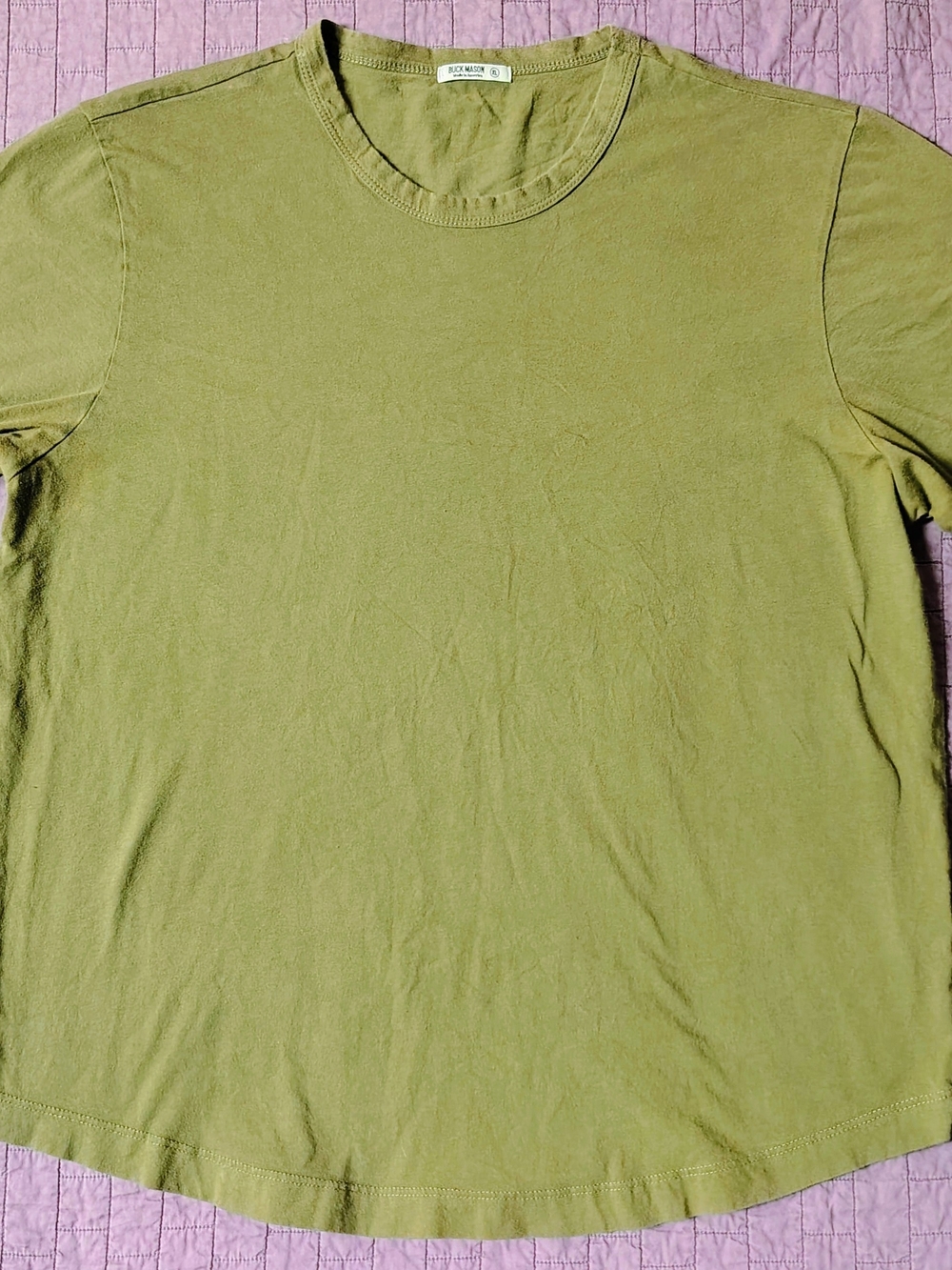 ​Buck Mason Men's Olive Green Curved Hem Short Sleeve T-Shirt Made in USA